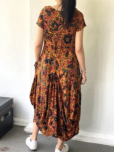 Vintage Women Floral Printed Sundress Spring Bohemian Long Sleeve Cotton Linen Midi Dress Casual Retro Vestido