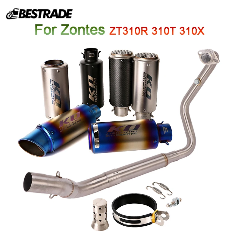 

For Zontes ZT310R 310T 310X Full Motorcycle Exhaust System 51mm Exhaust Muffler Tip Slip On Front Mid Link Pipe Stainless Steel