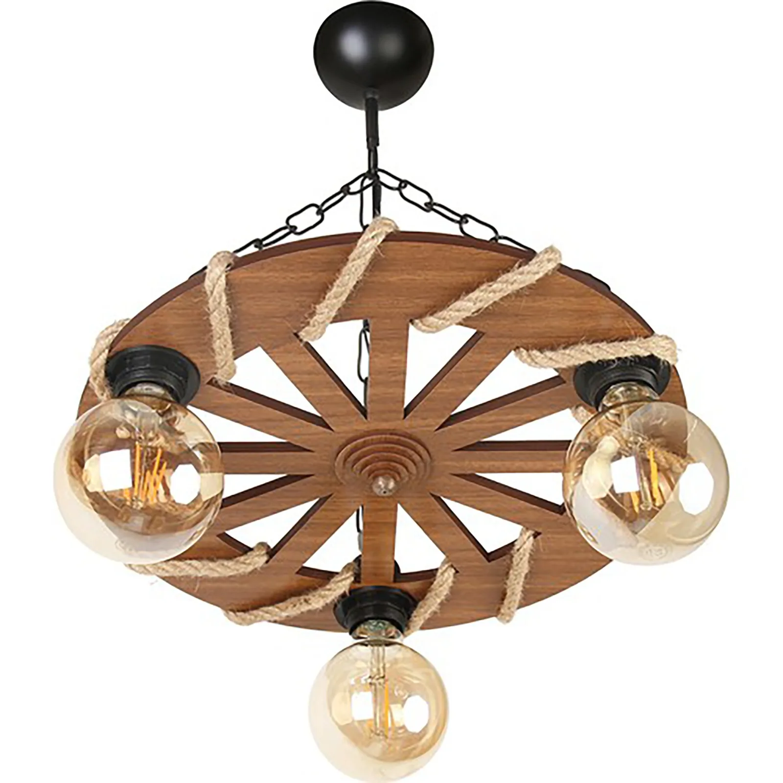 Tasarım 3'lü Rustic Wood Chandelier round chandelier authentic stylish tasarım tether rope detaylı garden lighting living room hol kids room