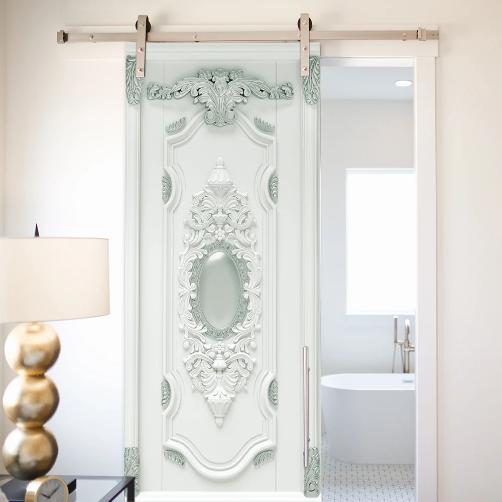 Simulation Gate Door Stickers Home Decor Poster 3D Door Mural Vinyl Wall Sticker Kids Room Bathroom Decoration White Wallpaper
