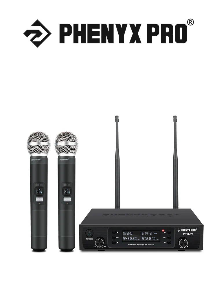 Phenyx Pro UHF Profesjonalny regulowany podwójny system mikrofonów bezprzewodowych do występów scenicznych Solidna metalowa konstrukcja 100M PTU71 — zdjęcie produktu 7