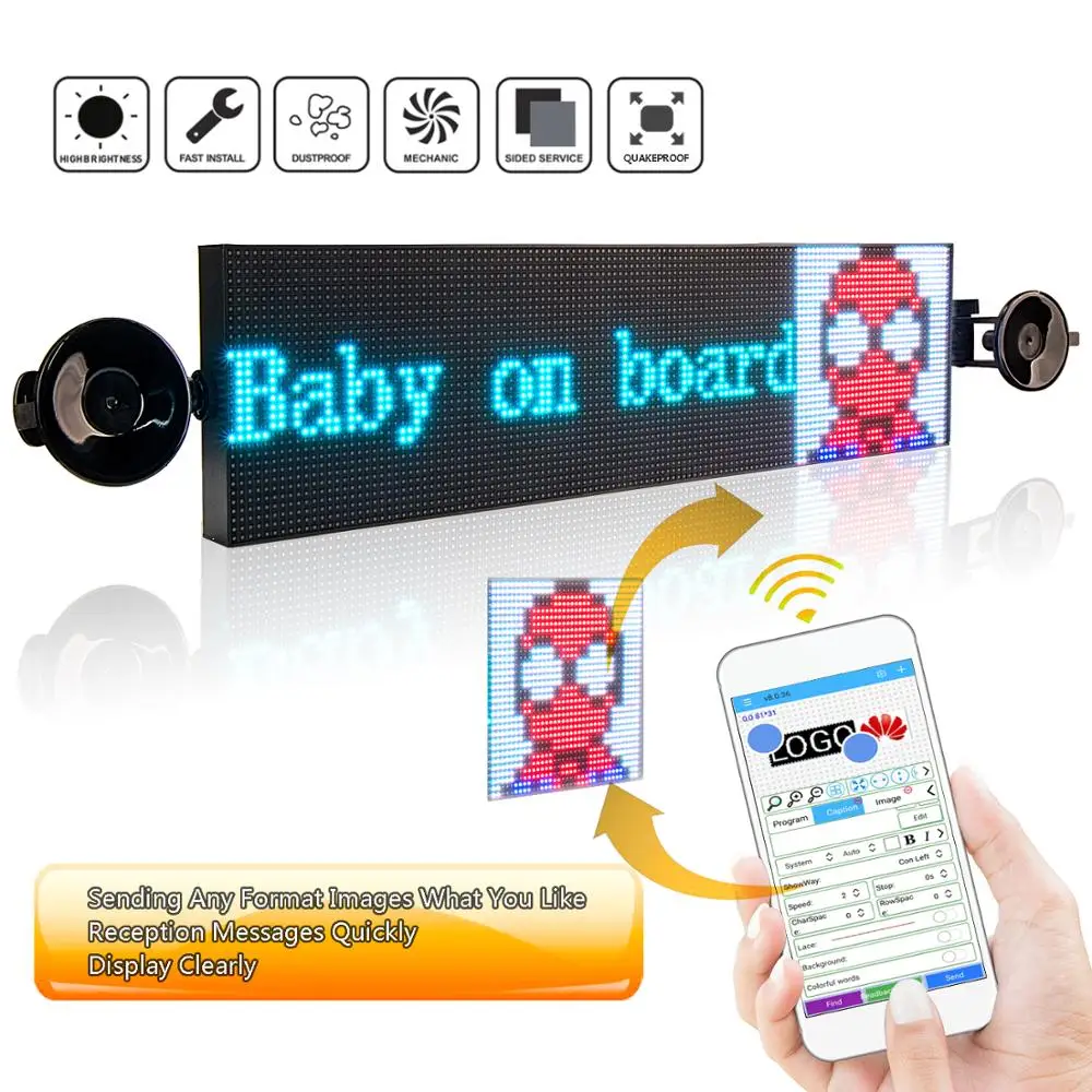 52CM Car Led Message Board Emotion Light Antivibration Emotion Light Neon Open for Windscreen Temporary Parking Mobile Control