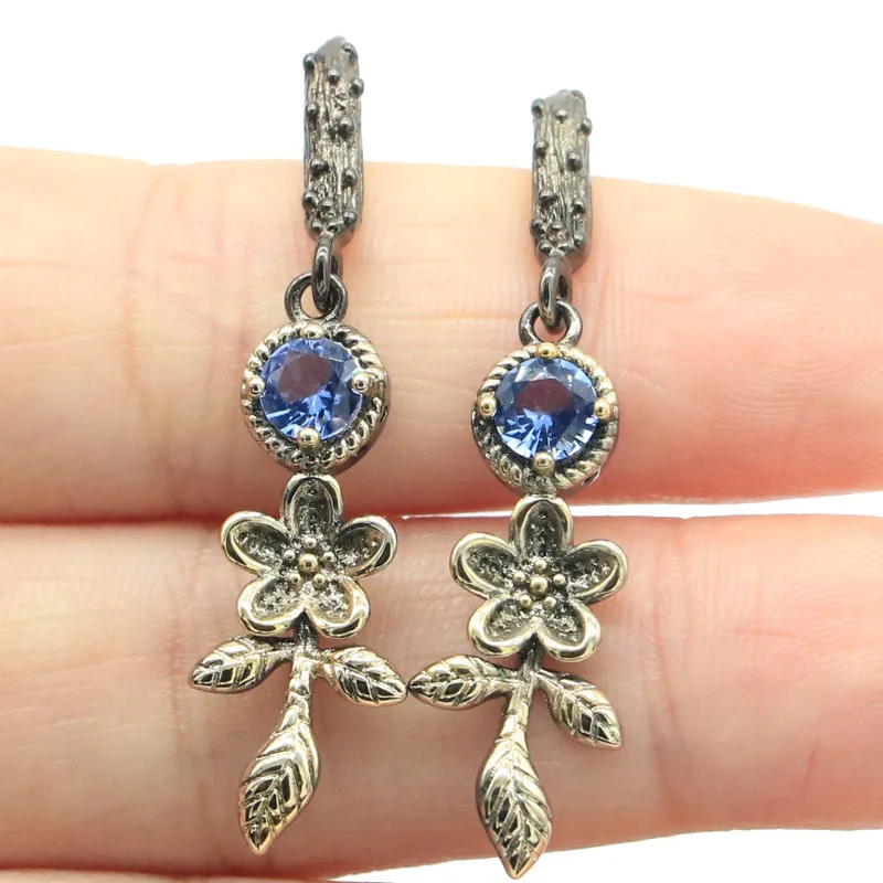 

Buy 4 Get 1 Free 42x11mm 3.8g Rich Blue Violet Tanzanite Blue Aquamarine Black Gold Silver Earrings