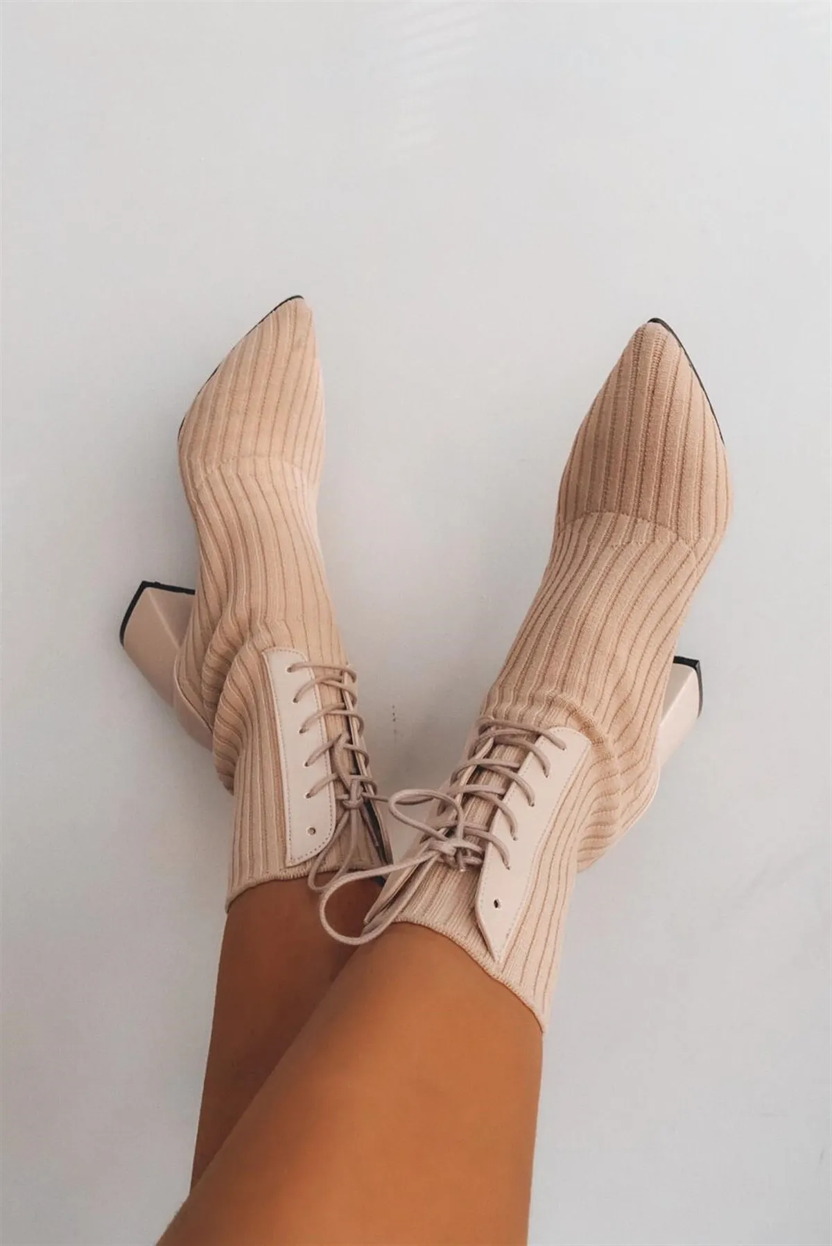 Women Knitting Short Boots Ladies Square Heel Ankle Boots Female Square Toe High Heels Office Ladies Commute Hot Sale 2020 New