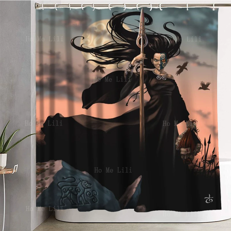 The Morrigan Triple Goddess Spiral Mythology Art Fairy Afro Geisha Whimsy Dzjana Luminous Girl Shower Curtain By Ho Me Lili