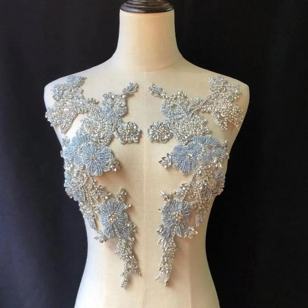 

Handcrafted Bead Applique French Bead Bodice Patch Heavy Applique For Couture Costume Bridal Dress WK202012