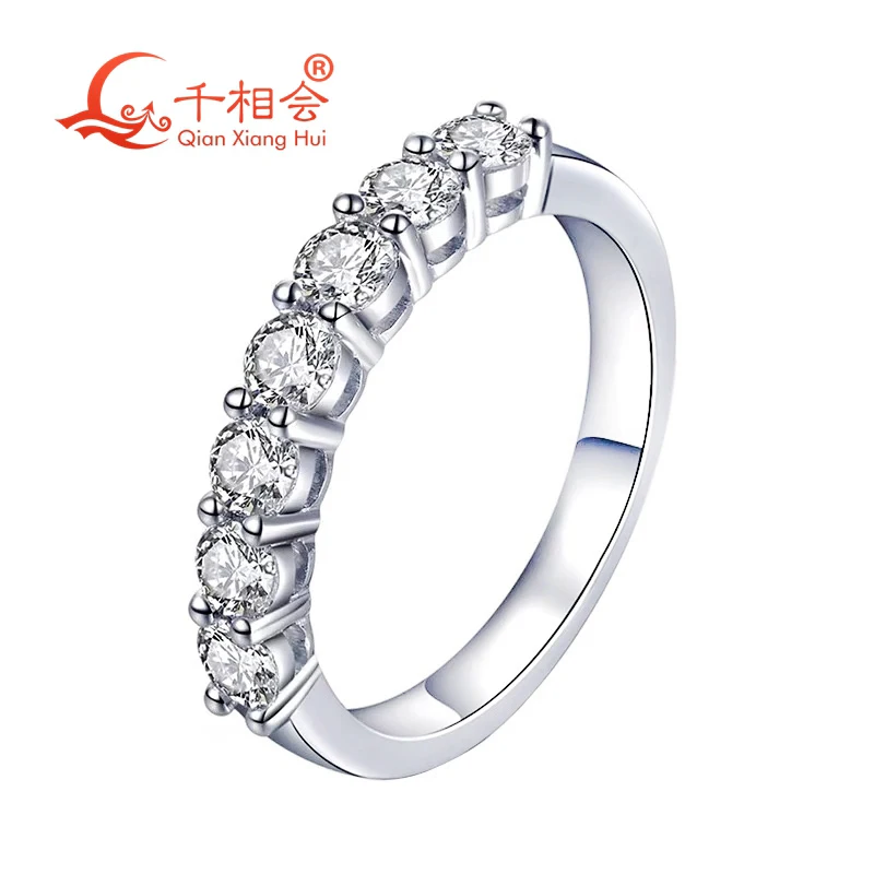 Imagem -02 - Sterling Silver Half Eternity Band d Vvs Cor Moissanite Anel de Casamento Anéis de Noivado Jóias 3.5 mm 0.2ct Sete Pedras 925