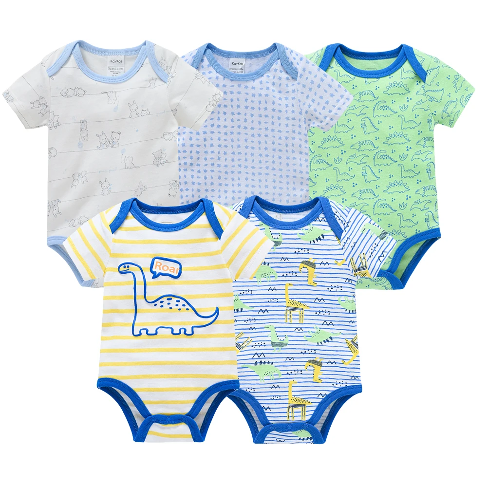 

Kavkas 5PCS/Lot Summer Baby Boys Girls Clothes Sets Dinosaur Bodysuits Kids Outfit Newborn Infant Jumpsuit Roupas De Bebe 0-12M