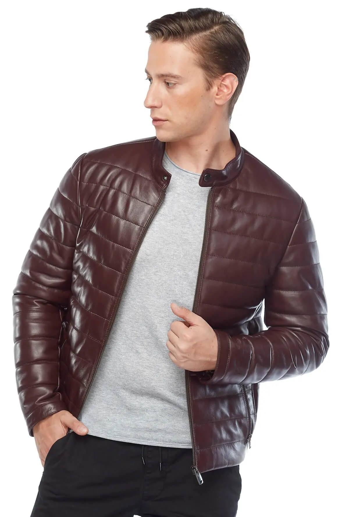 Bao Da Chính Hãng Bơm Hơi Nam Phối Da Burgundy Orjinal Da Cừu Thu Đông 2022 Biker Slim Size Lớn VintageTürkiye