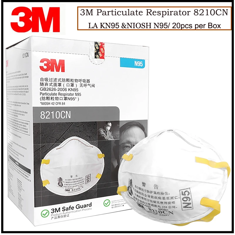 3M 8210CN KN95 Authentic Brand Dust Mask 20PCS/Box Professional Headband Cup Mask Working Respirator X0101010