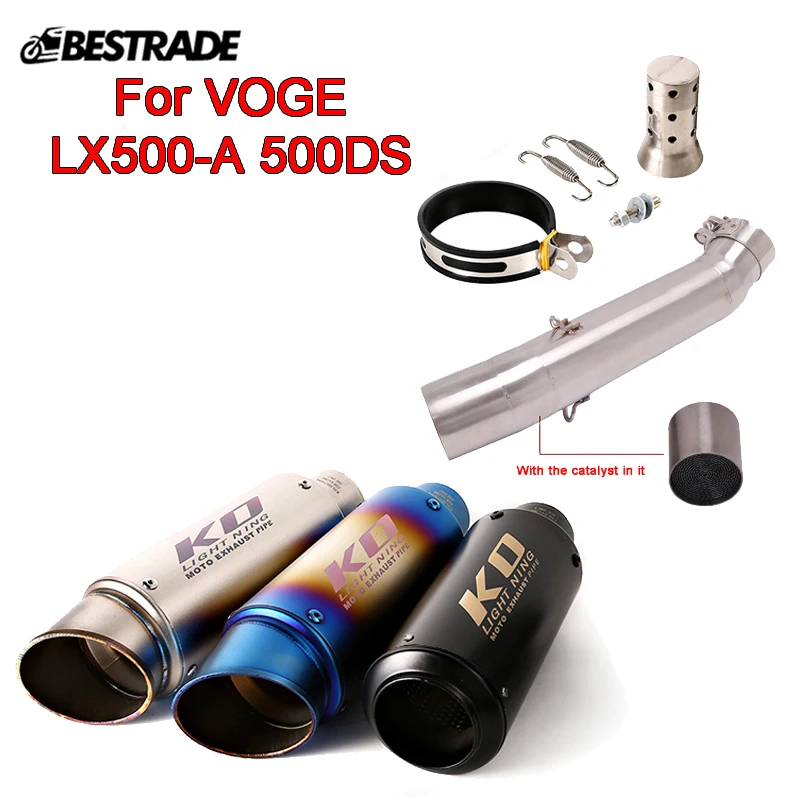 Motorcycle Exhaust Connect Mid Pipe Middle Link Tube Slip on 51mm Mufflers Stainless Steel For VOGE LX500-A 500DS All Years