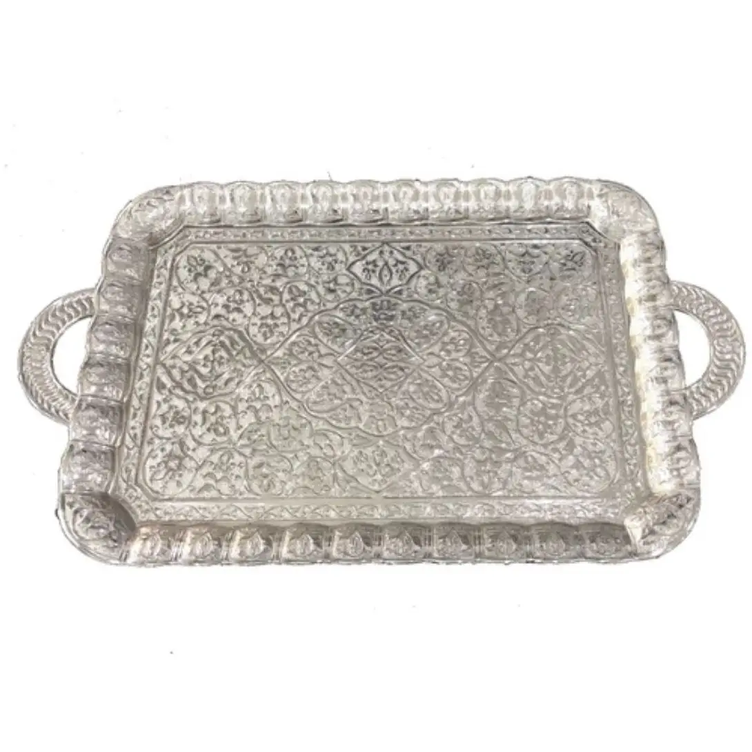 

Ottoman Coffee Tray Authentic Stylish Design Engagement Ceremony Presentation Silver Gold Handmade Tea Tray