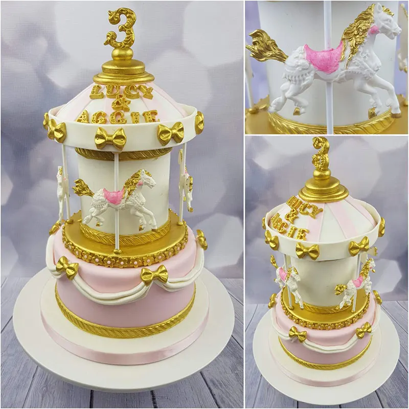 Carousel Horse Silicone Mold Baby Birthday Fondant Cake Decorating Tools Cookie Candy Chocolate Gumpaste Mould Soap Resin Moulds