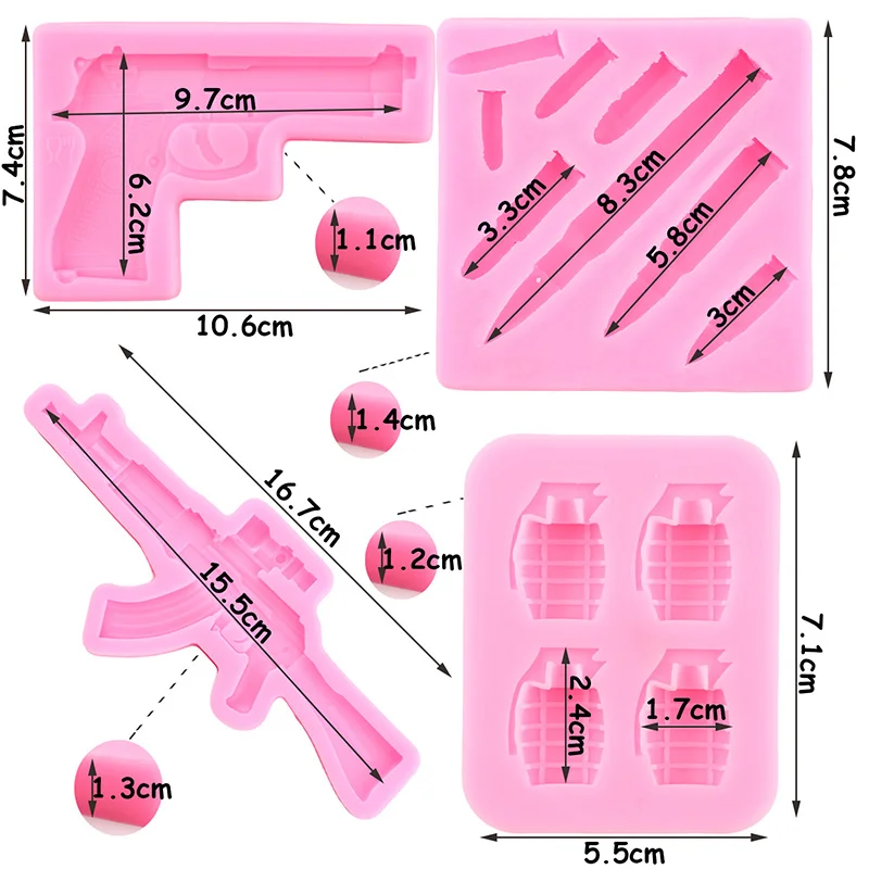 Gun Pistol Bomb Tank Bullet Military Boots Army Silicone Mold Cupcake Fondant Cake Decorating Tools DIY Chocolate Baking Moulds