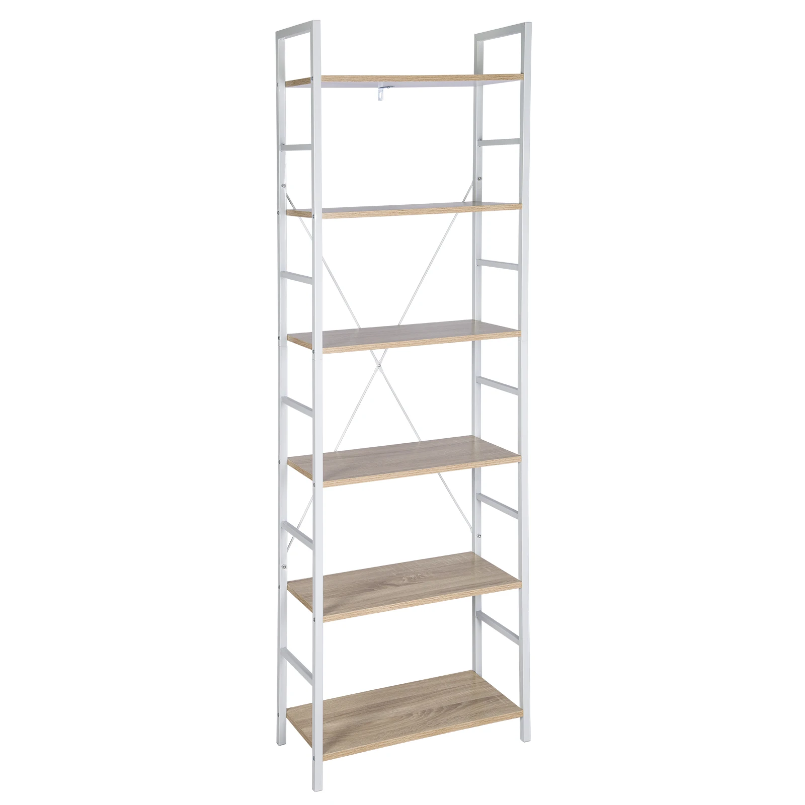 6 Tiers Shelves Bookcase Wooden Black White Shelf Unit Shelving Storage Garage Shed Storage Rack Kitchen Organizer Decor