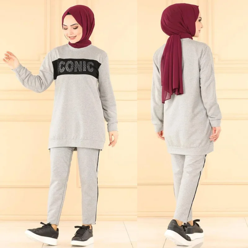 tracksuit set 2021season muslim fashion arabia Dubai fashion trends 100% Made in Turkey abayas hijab clothing muslim sets