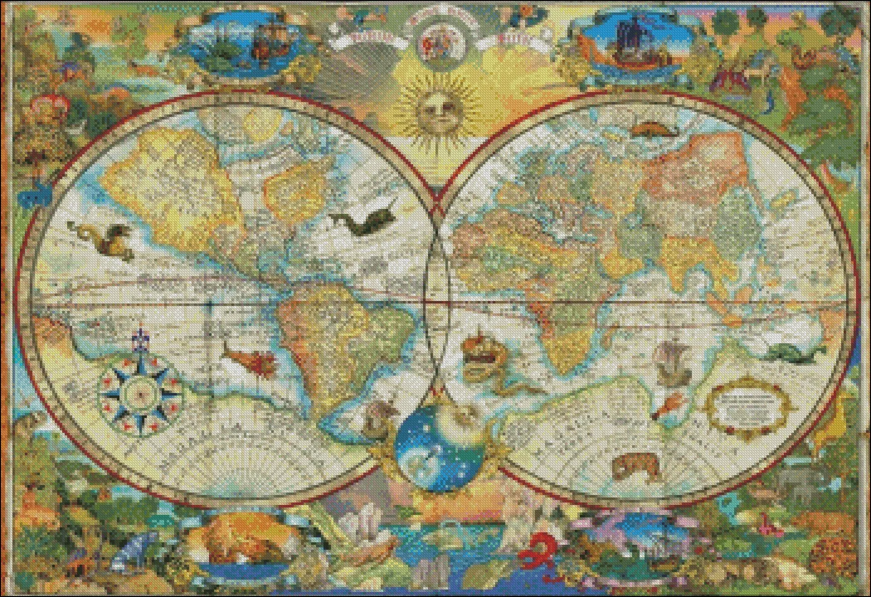 Vintage World Map - Counted Cross Stitch Kits - Crafts Color DIY Handmade Needlework for Embroidery 14 ct Aida Sets