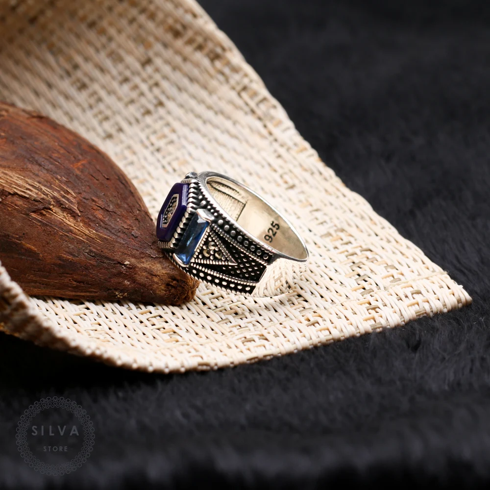 925 silver men's ring. Men's jewelry stone stamped with silver stamp 925 All sizes are available