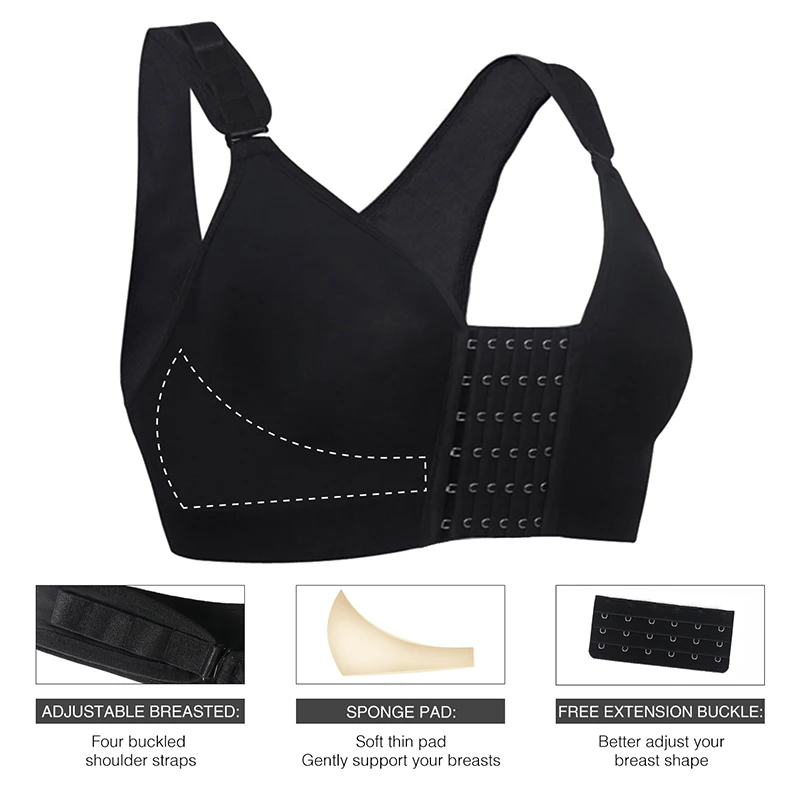 Women Seamless Bra Post-Surgery Front Closure Sports Bra Brassiere Push Up Underwear Adjustable Posture Corrector Bra Shaper Top