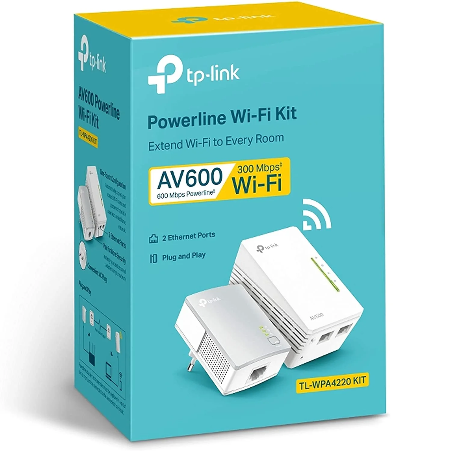 TP-Link TL-WPA4220 KIT Range Extender Powerline Adapter AV600 300 Mbps Wireless Plug Play 2 LAN Ports 300 Meters Range