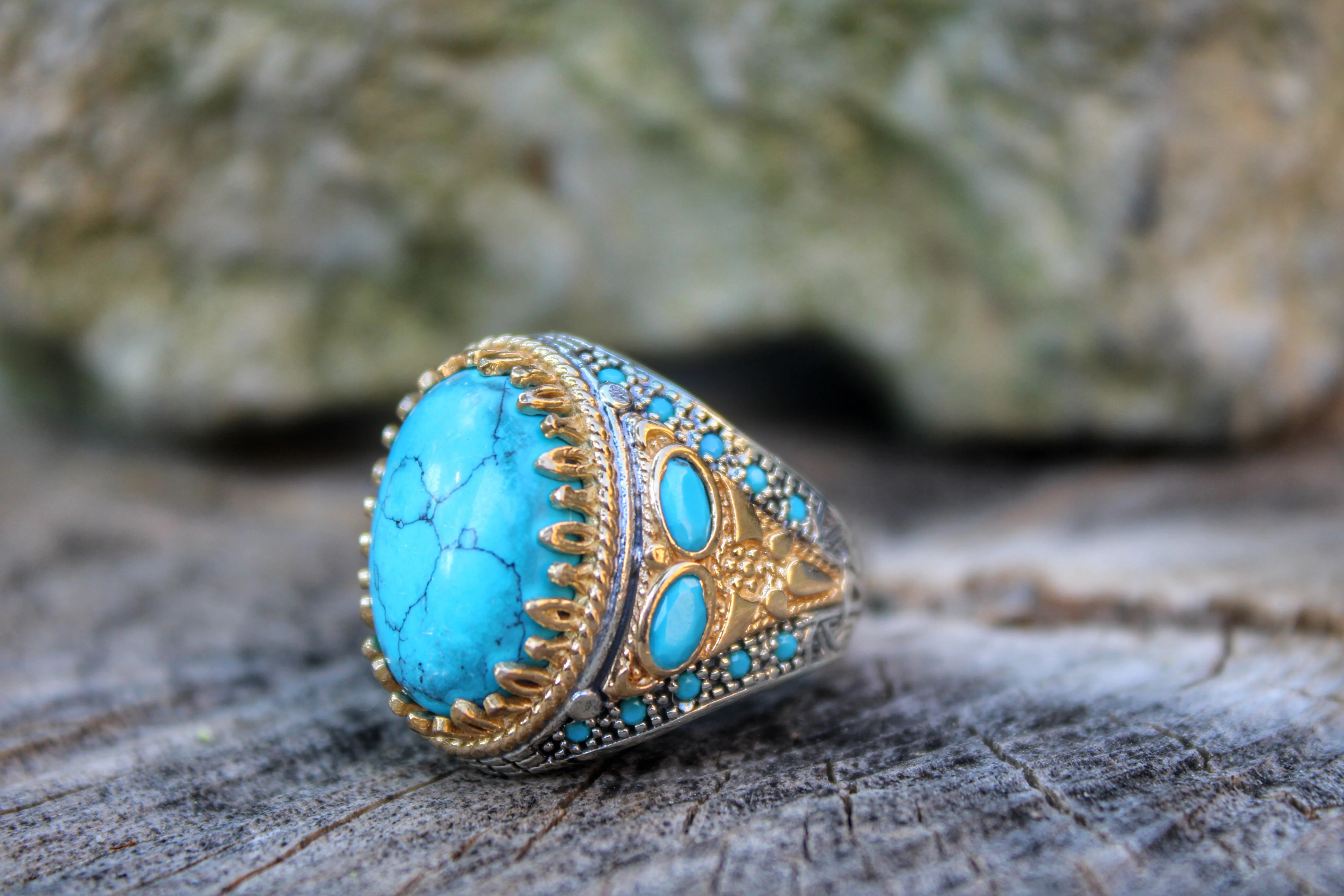 Real Pure 925 Sterling silver ring real turquoise stone hand made made in turkey luxury and trendy model vintage style new model