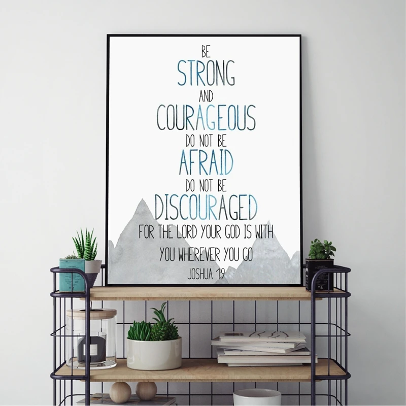 Be Strong and Courageous Scripture Prints Kids Bible Verse Canvas Poster Modern Wall Art Canvas Painting Picture Home Decor