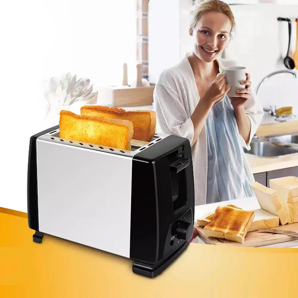 Stainless Steel Bread Toaster 6 Levels of Toast Vertical Sandwich Maker Crumb Stop Button 750W Power Adjustable Thermostat 2 Slices Kitchen Appliances Electric Breakfast Machine