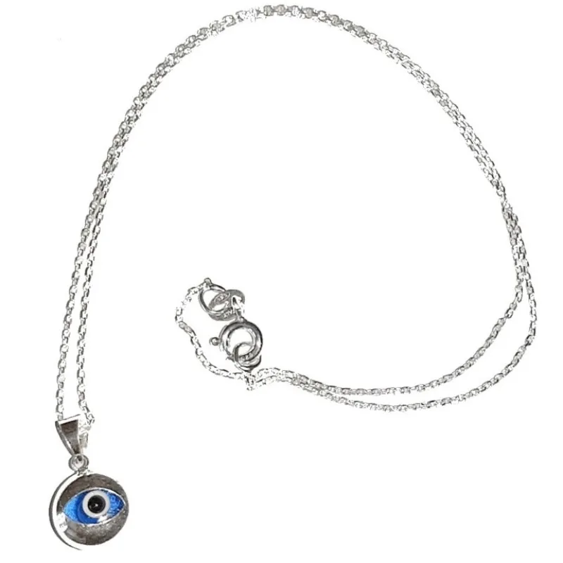 Turkish eye pendant 10 mm sterling silver with 40 cm sterling silver chain and gift case. Pendant evil eye protector