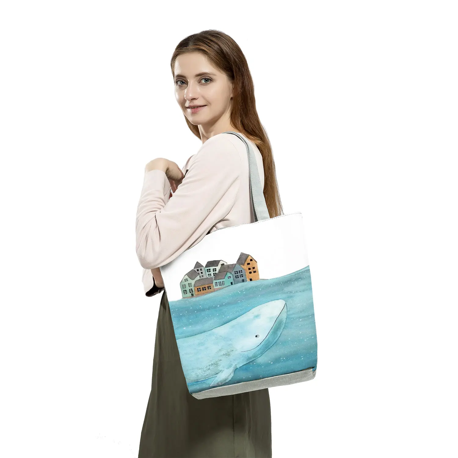 Fresh Printed Cute Whale Sea Series Shopper Bag Blue Ocean Women Handbags Large Capacity Totes Designer Beach Bag Dropshipping