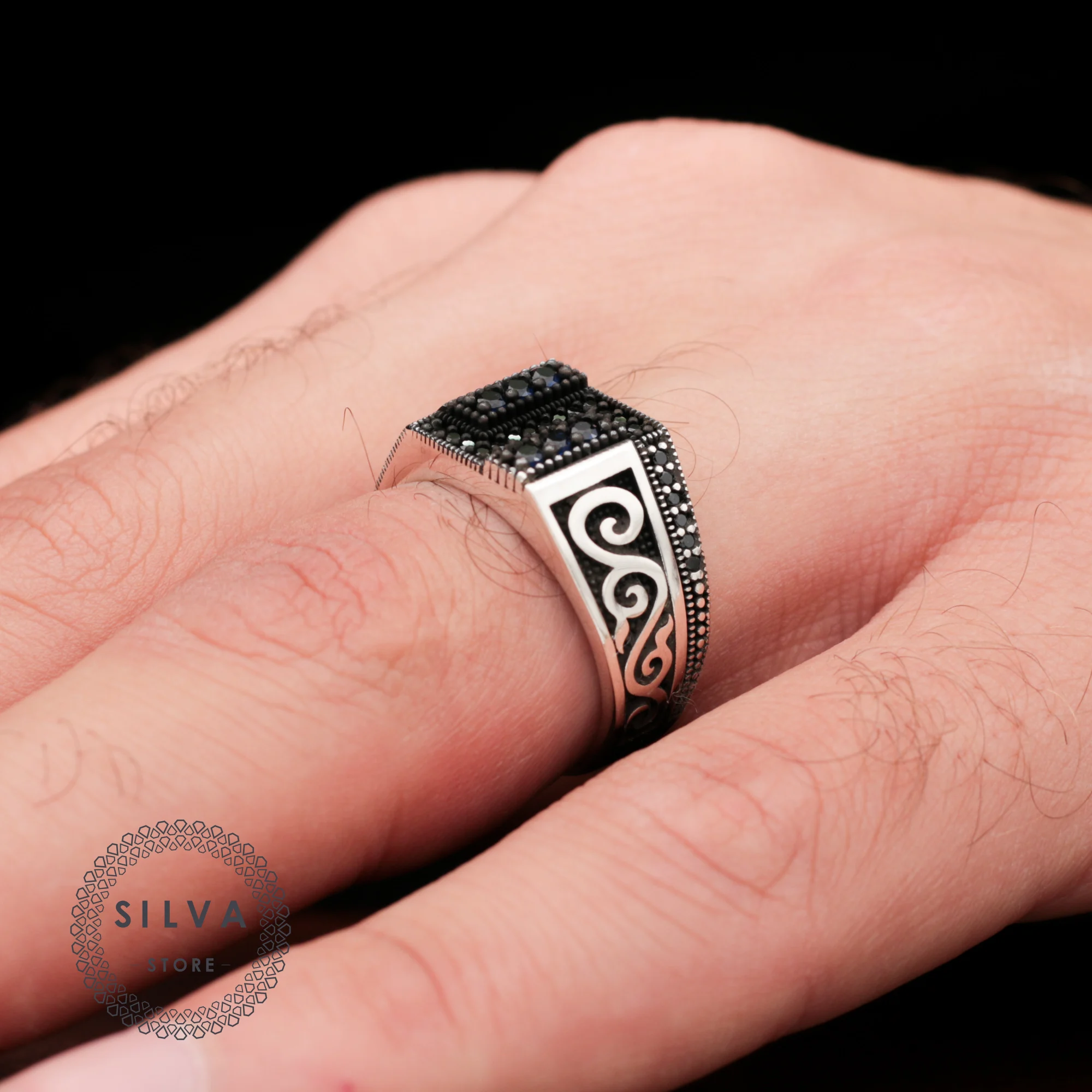 

Original 925 Silver Men's Ring. Man Jewellery Ring With Zircon Stones Gem Color Can Be Selected