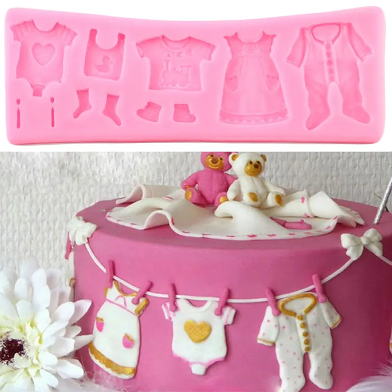 Baby Clothes Shoes Foot Party Silicone Molds Cupcake Topper Fondant Cake Decorating Tools Jelly Candy Chocolate Gumpaste Moulds