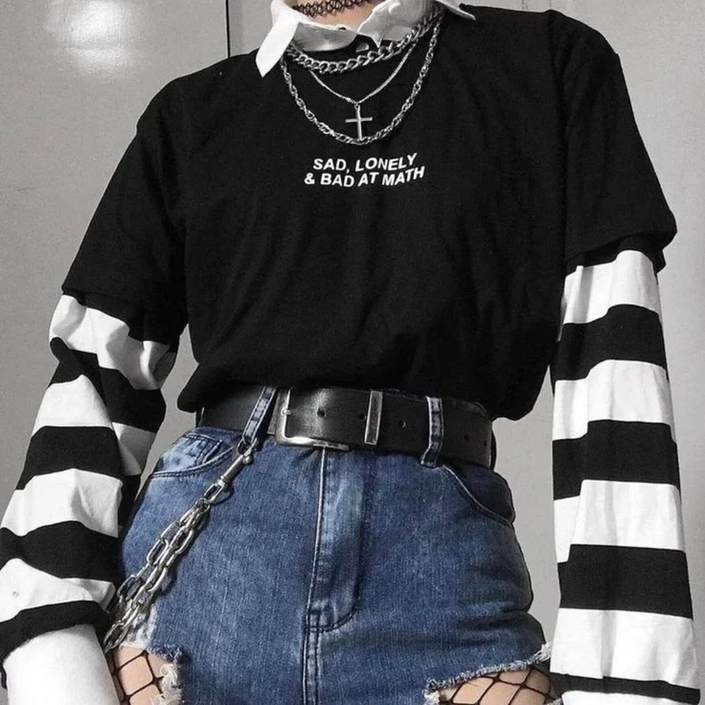Skuggnas Sad Lonely Bad At Math Funny Graphic T shirt Unisex Cotton Grunge Shirt Gothic Clothing Drop Shipping