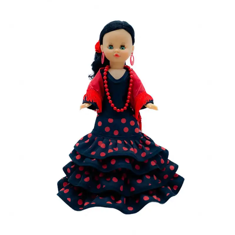 40 cm Sintra doll with gala dress with Andalusian Flamenca tail special limited edition. Made in Spain.