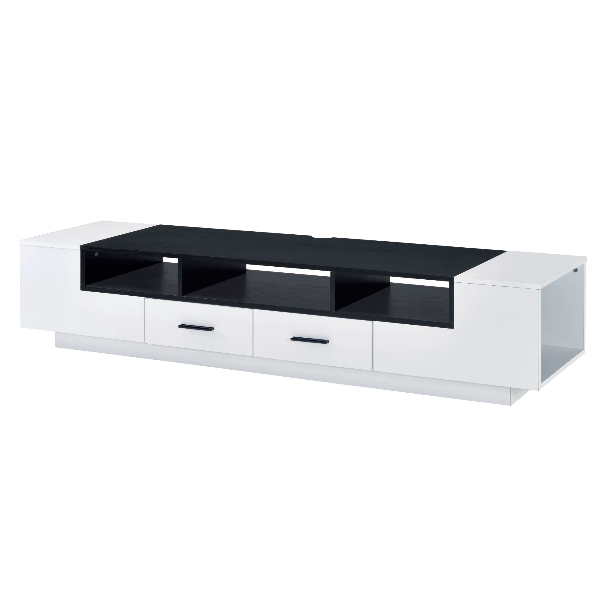 70 Inch Armour TV Stand White&Black TV Cabinet With Open Shelf[US-W]