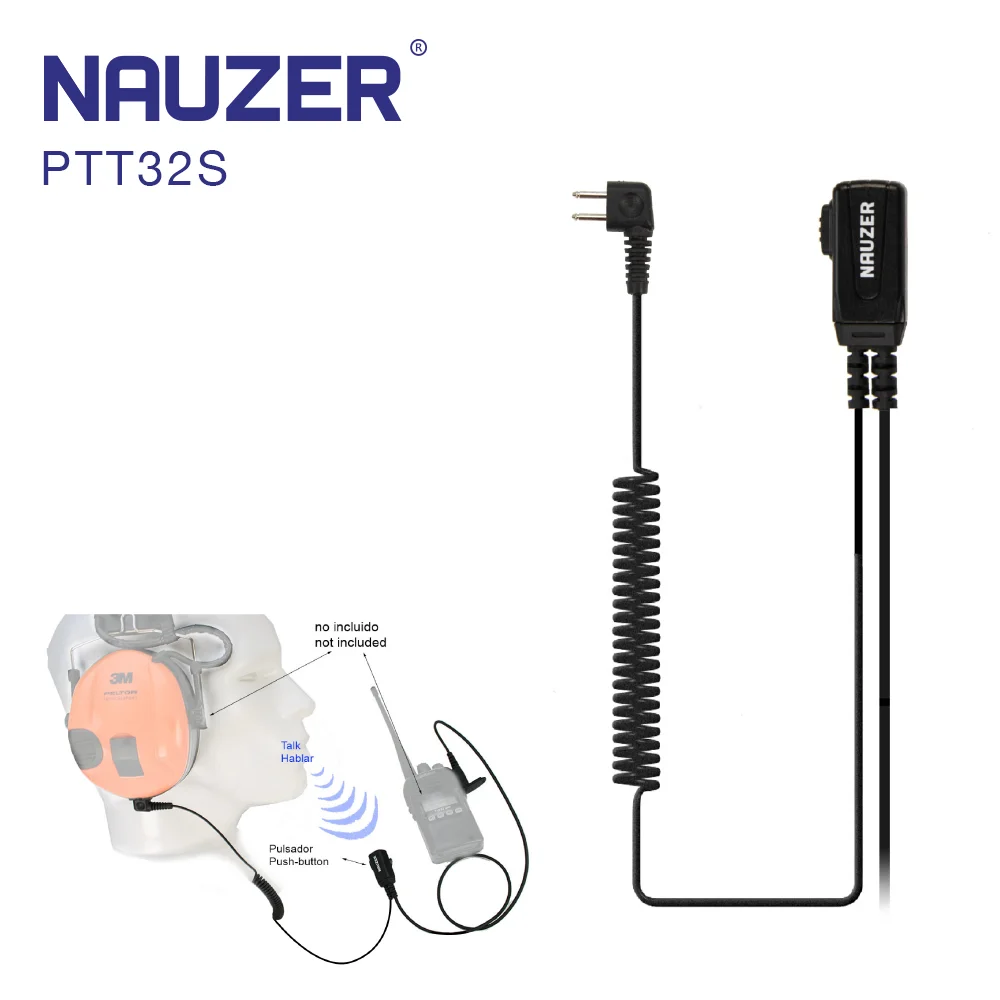 Nauzer PTT-32S Midland Kabel Met Micro Ptt Compatibel Helm Peltor Sporttac Jacht En Midland Walkies