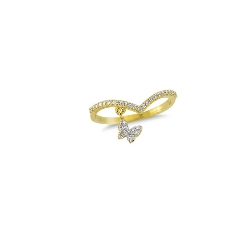 14K Solid Gold Butterfly Ladies Ring