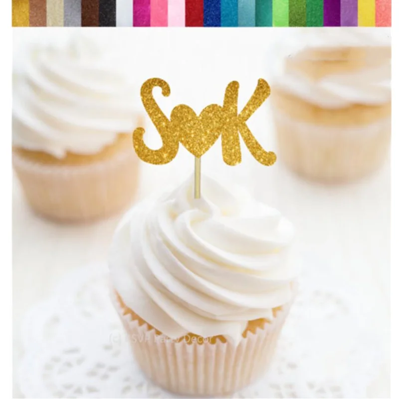 

Custom 2 Initials Cupcake Toppers, Letter Cupcake Toppers with Heart, Personalized Cupcake Toppers, Wedding Dessert toothpicks