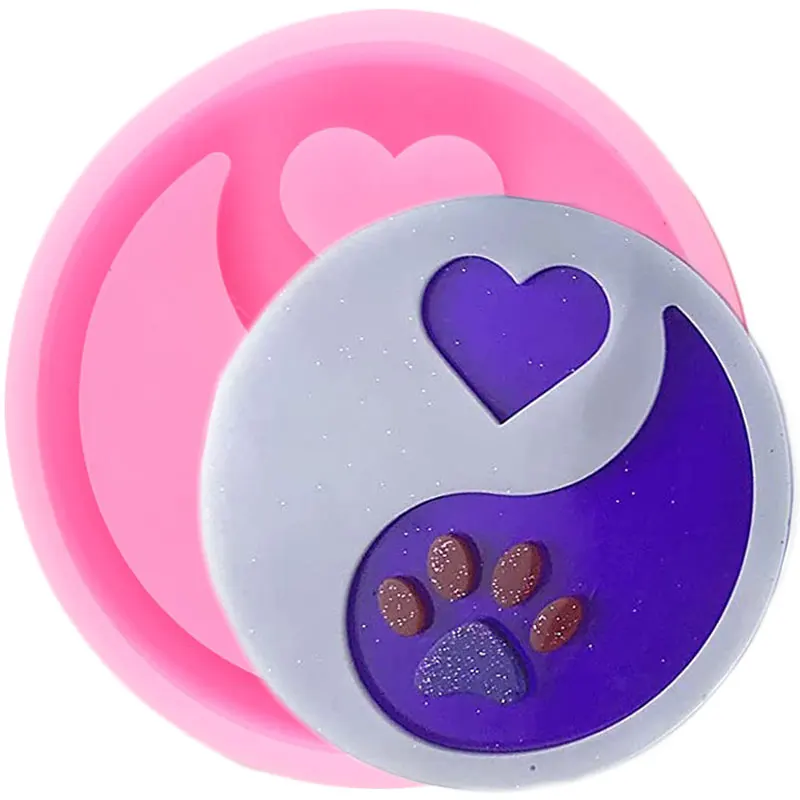 3D Tai Chi Round Shaped Paw Heart Silicone Molds Phone Grip Epoxy Resin Mould Keychain Mold Car Coaster Jewelry Making Moulds