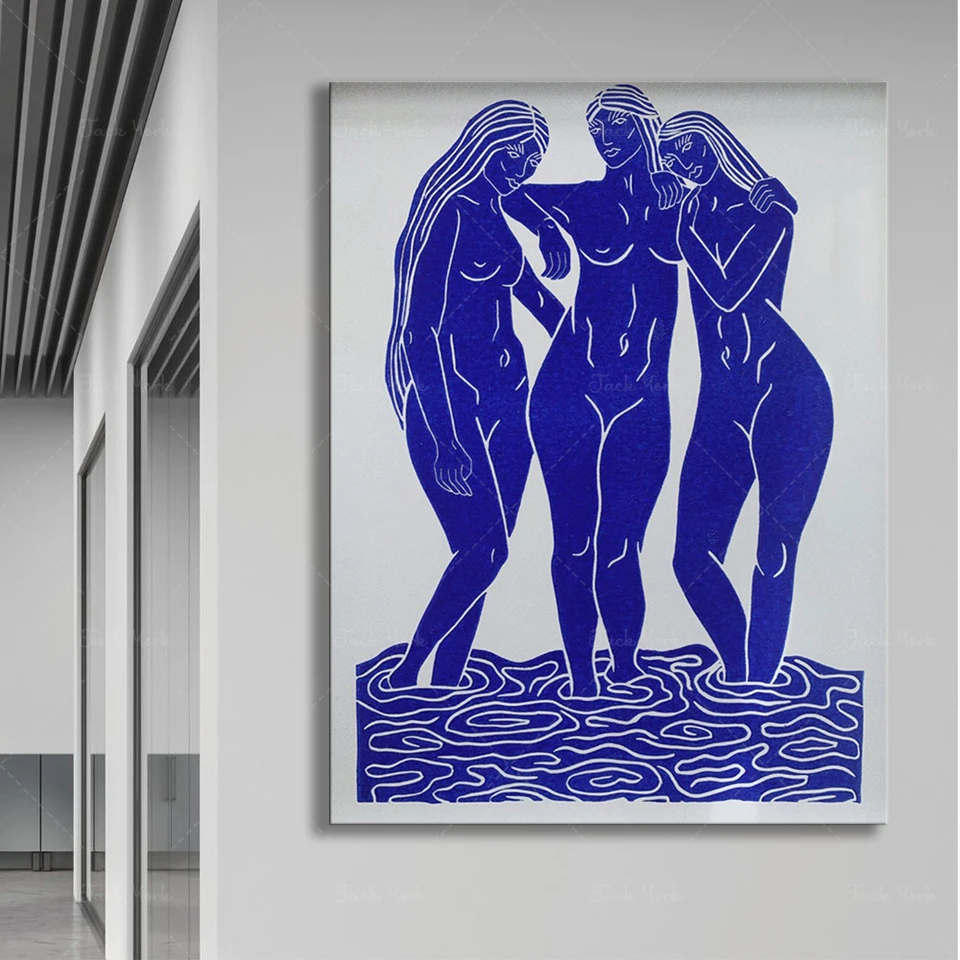 

Original Print - 'Sisters In Arms' Lino Print in Blue, Limited Edition Friendship Print, Home Decor