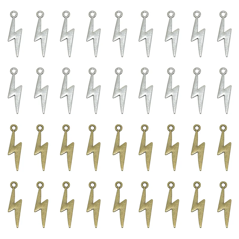 Wholesale 30pcs Two Color Lightning Bolt Charms Alloy Metal Flash Thunder Geometric Dangle Pendants For DIY Jewelry Making Craft