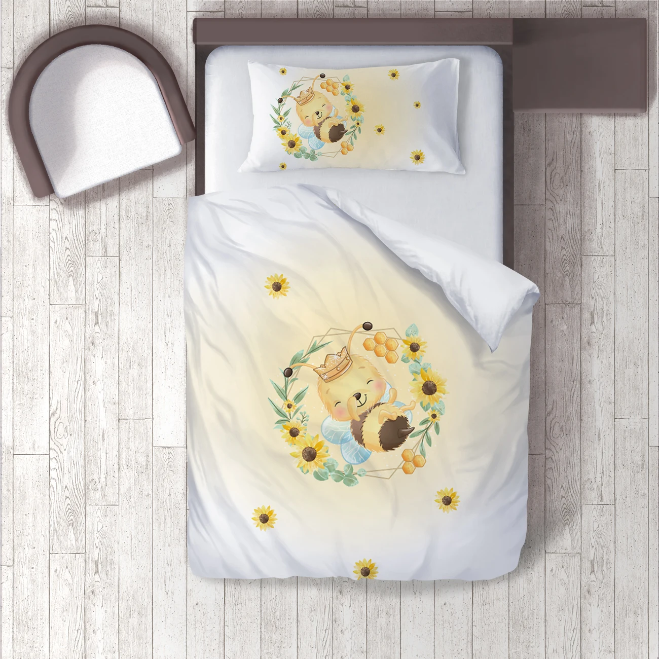 

Duvet Cover Set Bedding Set Pillow Case for Baby and Kids Room 3D Printed Yellow Bee Flower Honey Model 326