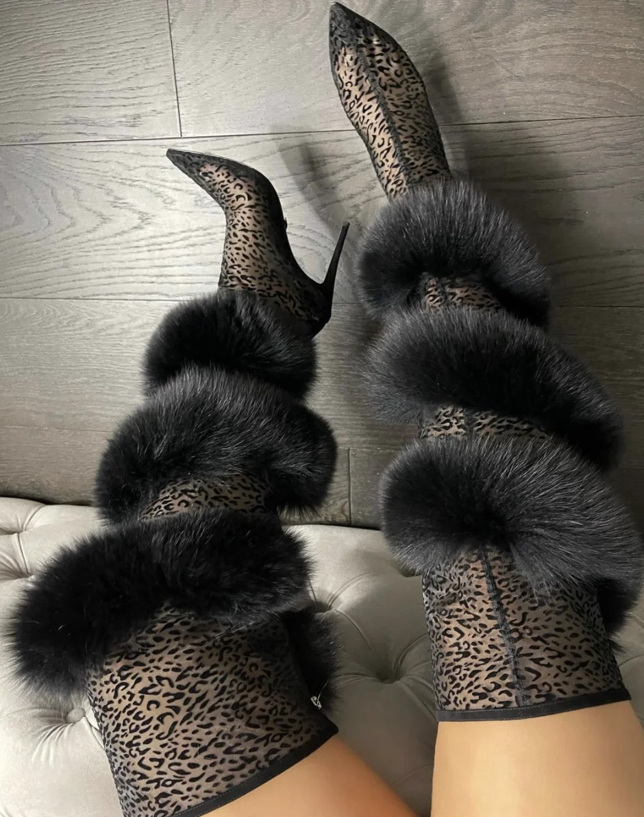 2022 Over The Knee Boots Thin High Heel Boots Spring White Fur Thigh High Boots Sexy Fashion Stage Performance Long Boots 35-44