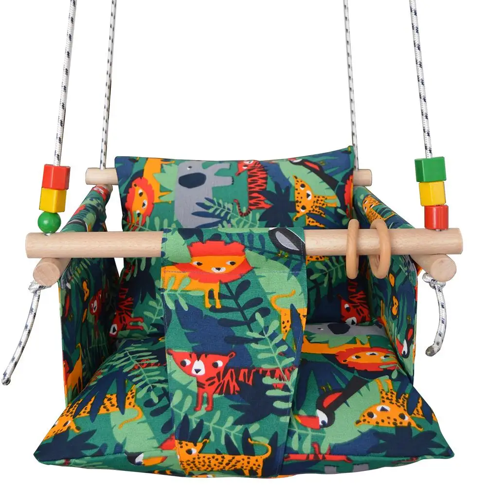 New Generation Unisex Baby Swing Ceiling Hanging Wooden Handmade Baby Child Hammock Home Type Linen Fabric Swing Animal Shape