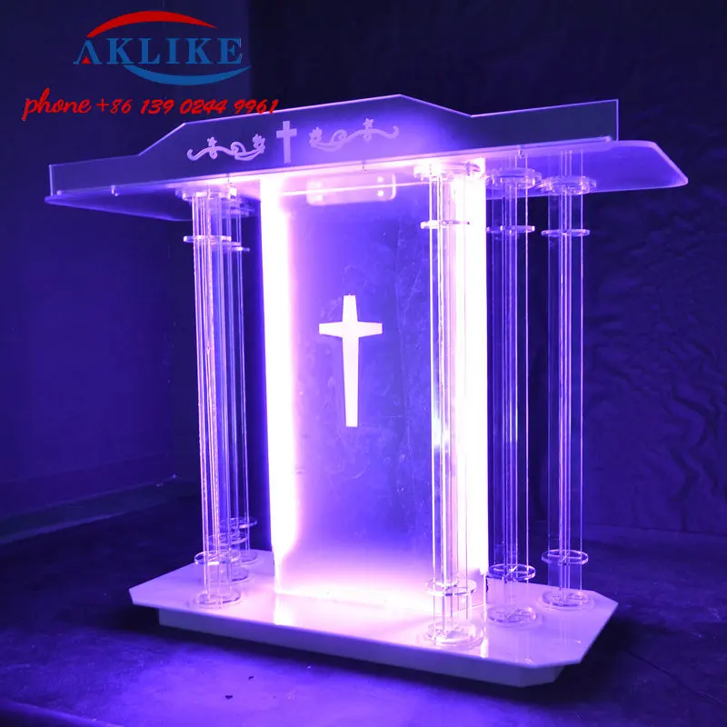 AKLIKE 2024 Modern Podium Lectern Acrylic Church Pulpit With Led Christian Pulpit  Wedding Event Dais Free Shipping