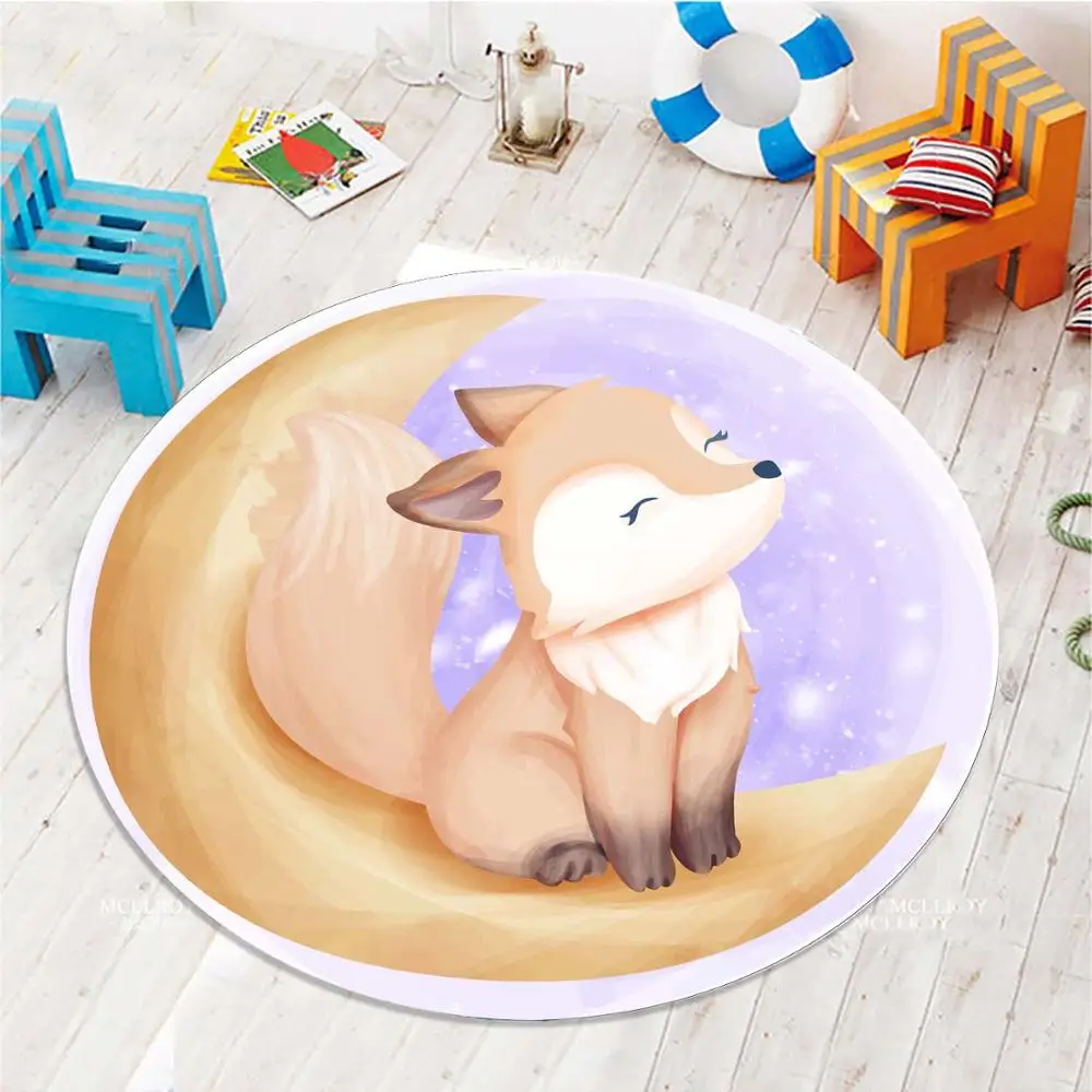 

Else Moon on Little Fox 3d Pattern Print Anti Slip Back Round Carpets Area Round Rug For Kids Baby Children Room