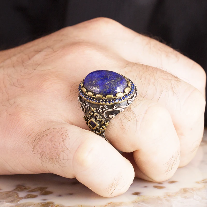 Lapis Lazuli Stone  925 Sterling Silver Ring for Men   Jewelry Fashion Vintage Gift Onyx Aqeq Mens Rings All Size