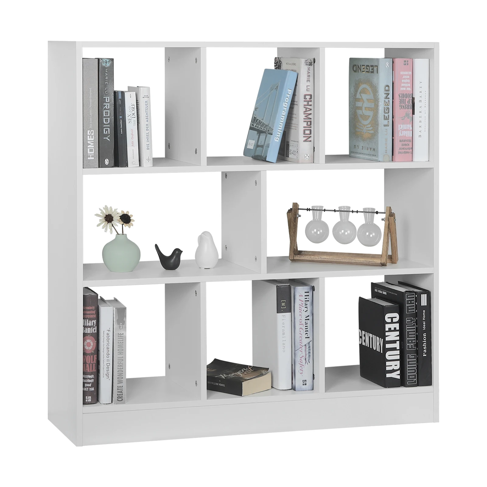 Standing Storage Filing Shelf White Bookcase Room Divider with 8 Compartments for Living Room Children's Room Office Home