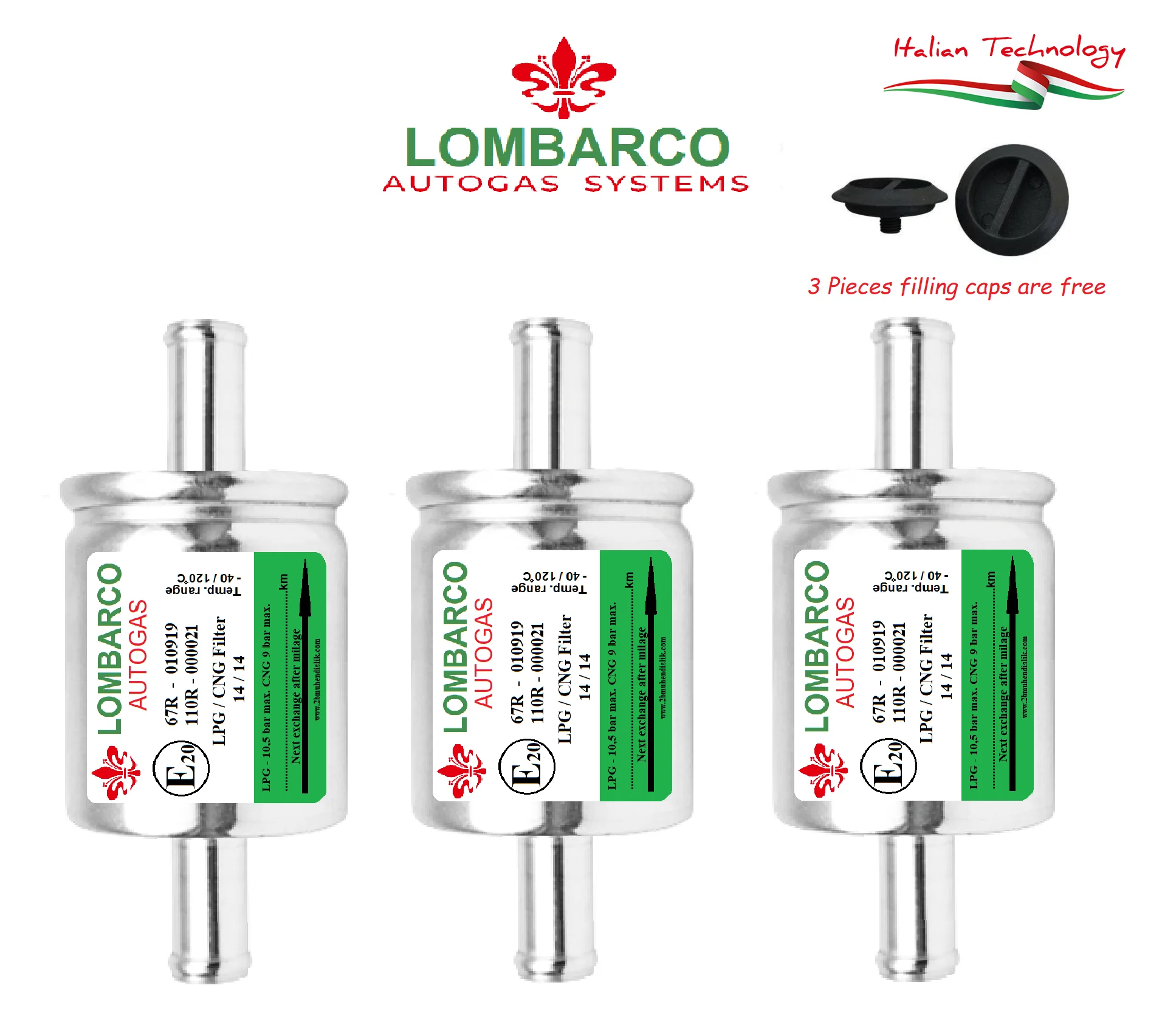 

LPG CNG GPL Lombarco Filters x3 Pieces Landirenzo Landi TA Type 14x14mm