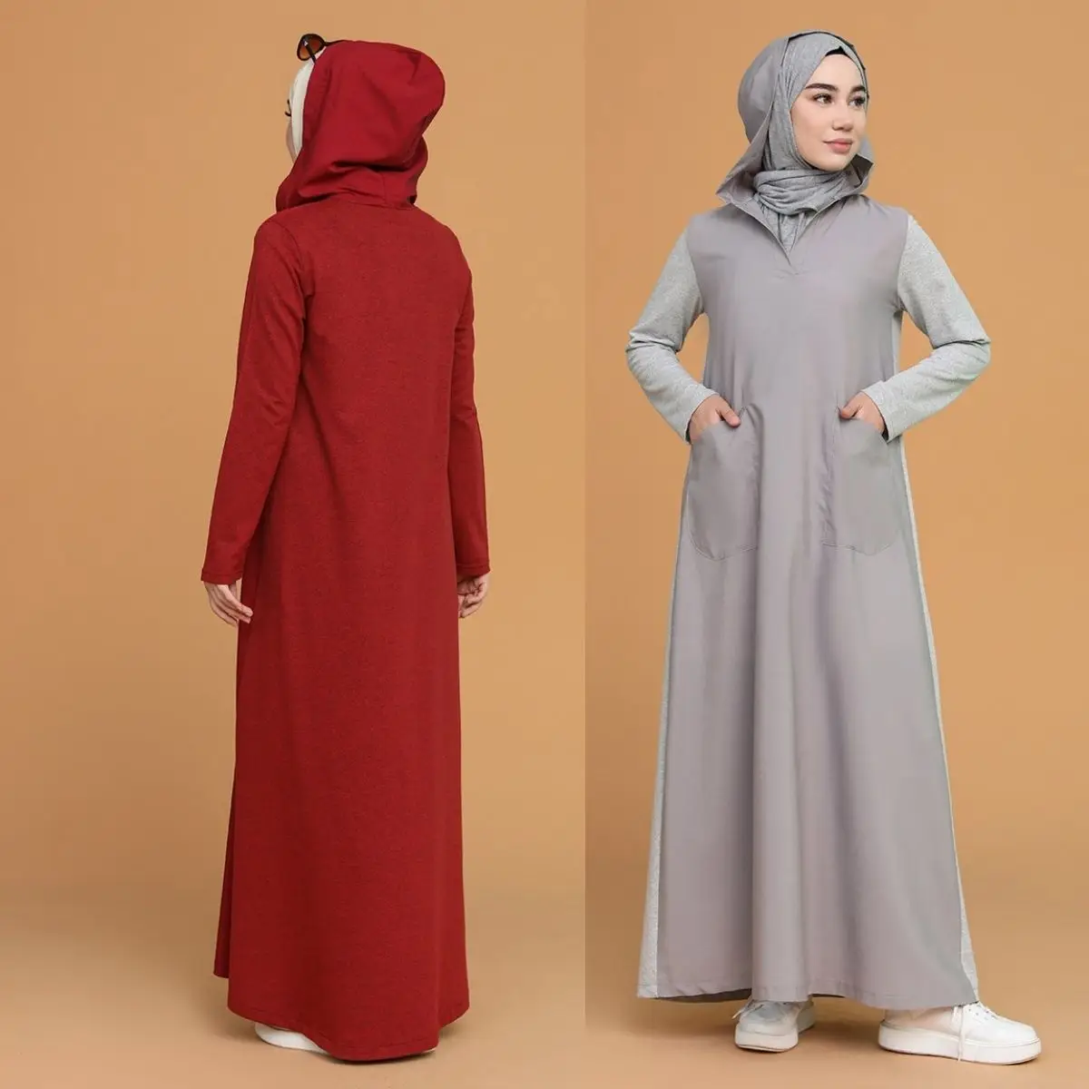 Hooded Pocket Dress Long Sleeve Seasonal Winter Women's Clothing Hijab Tunic Muslim Sports  Casual  Comfortable  Cotton  Fabric