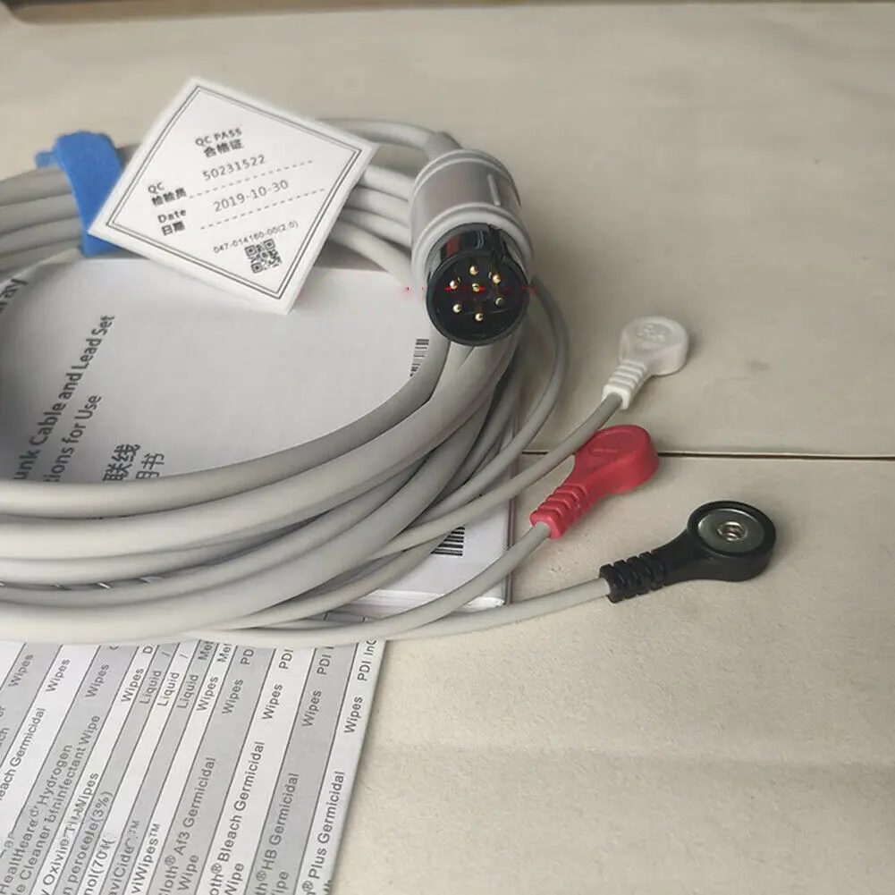 Original For Mindray EA6131B 6Pin 3-Lead ECG Cable,AHA,Defib-P PM7000/8000/9000 MEC 1000/2000 Leadwire Snap 0010-30-4311